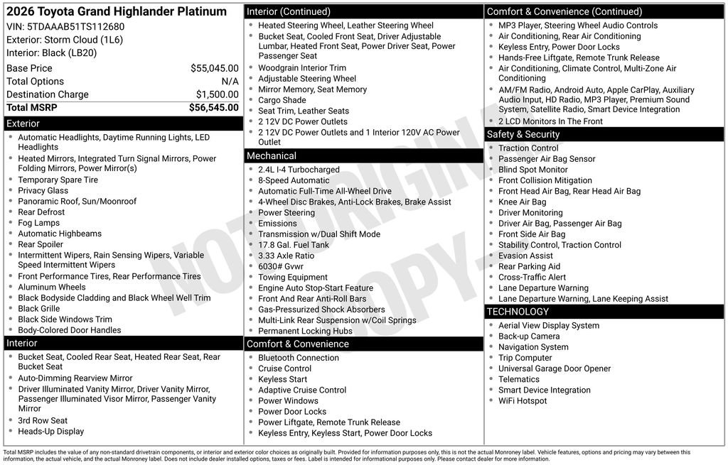 Used 2026 Toyota Grand Highlander Platinum image 30