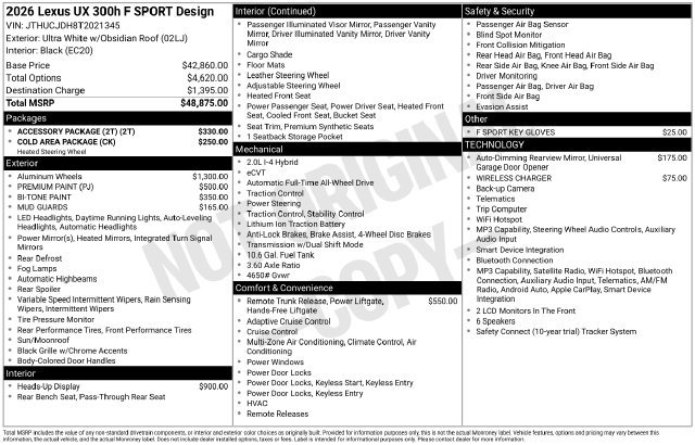 New 2026 Lexus UX 300h AWD w/ Accessory Package (2T) image 1