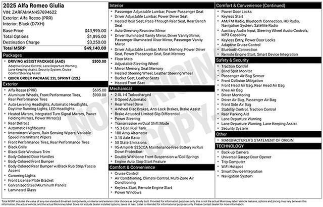 Used 2025 Alfa Romeo Giulia w/ Driving Assist Package RWD image 11