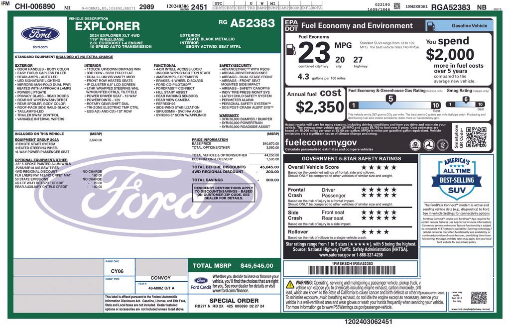 Used 2024 Ford Explorer XLT w/ Equipment Group 202A AWD/4WD image 50