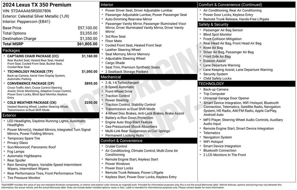 Used 2024 Lexus TX 350 FWD w/ Captains Chair Package image 6