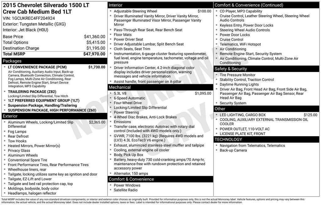 Used 2015 Chevrolet Silverado 1500 LT w/ LT Convenience Package AWD/4WD image 55