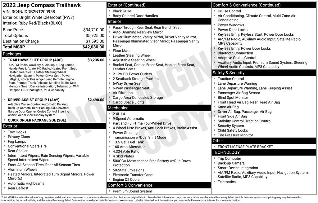 Used 2022 Jeep Compass Trailhawk w/ Trailhawk Elite Group AWD/4WD image 41