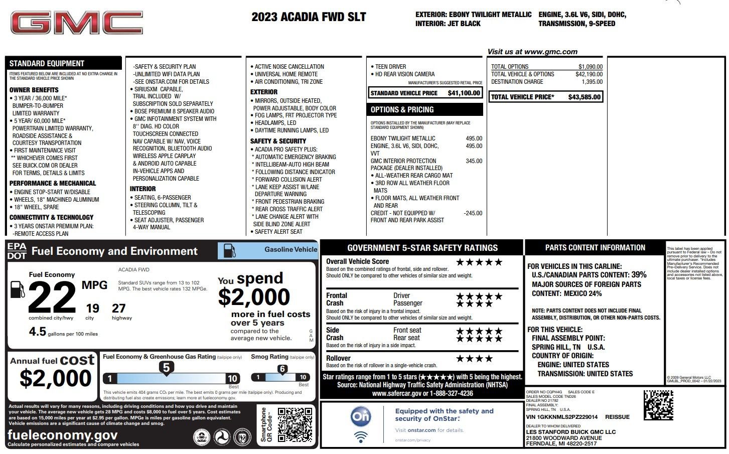 Used 2023 GMC Acadia SLT FWD image 2
