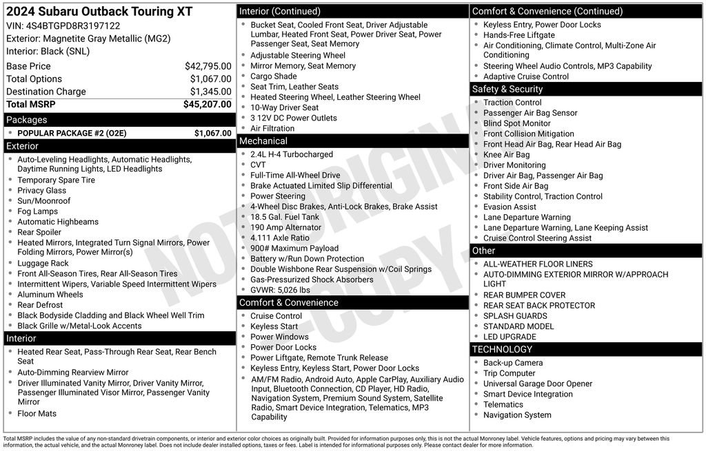 Used 2024 Subaru Outback Touring XT w/ Popular Package #2 image 27