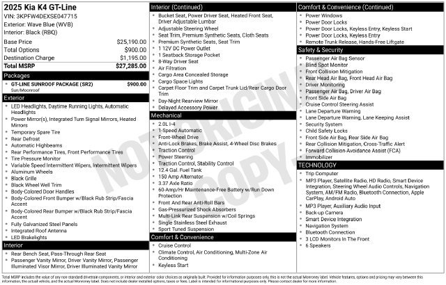 Certified 2025 Kia K4 GT-Line w/ GT-Line Sunroof Package FWD image 19