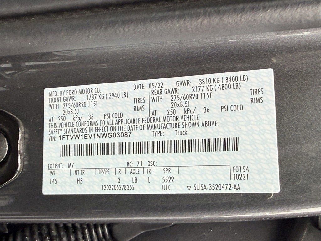 Certified 2022 Ford F150 Lightning Lariat w/ Equipment Group 511A High image 34