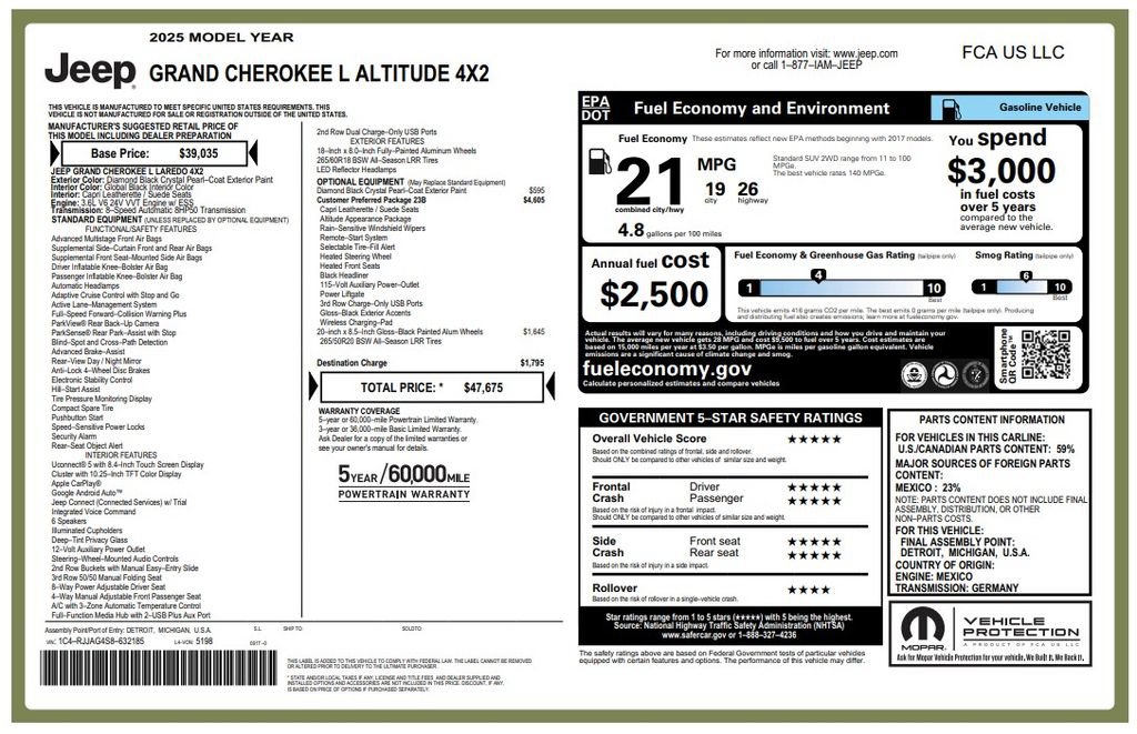 Certified 2025 Jeep Grand Cherokee L Laredo RWD image 3