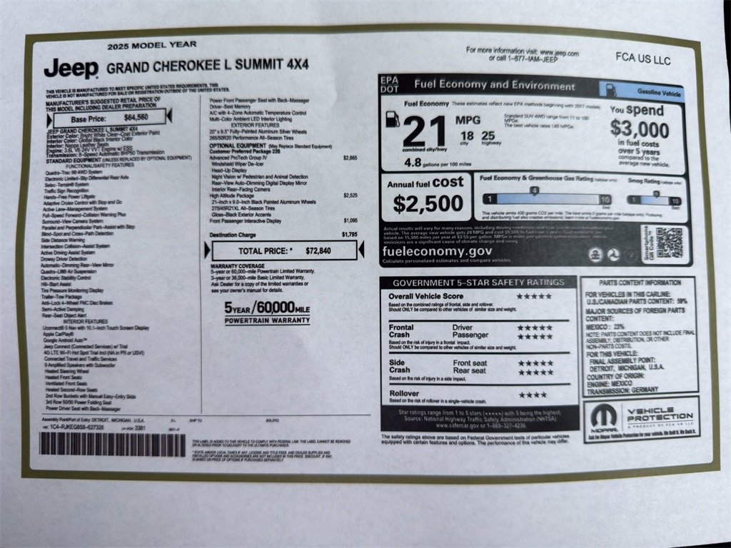 Used 2025 Jeep Grand Cherokee L Summit w/ Advanced Protech Group IV image 2