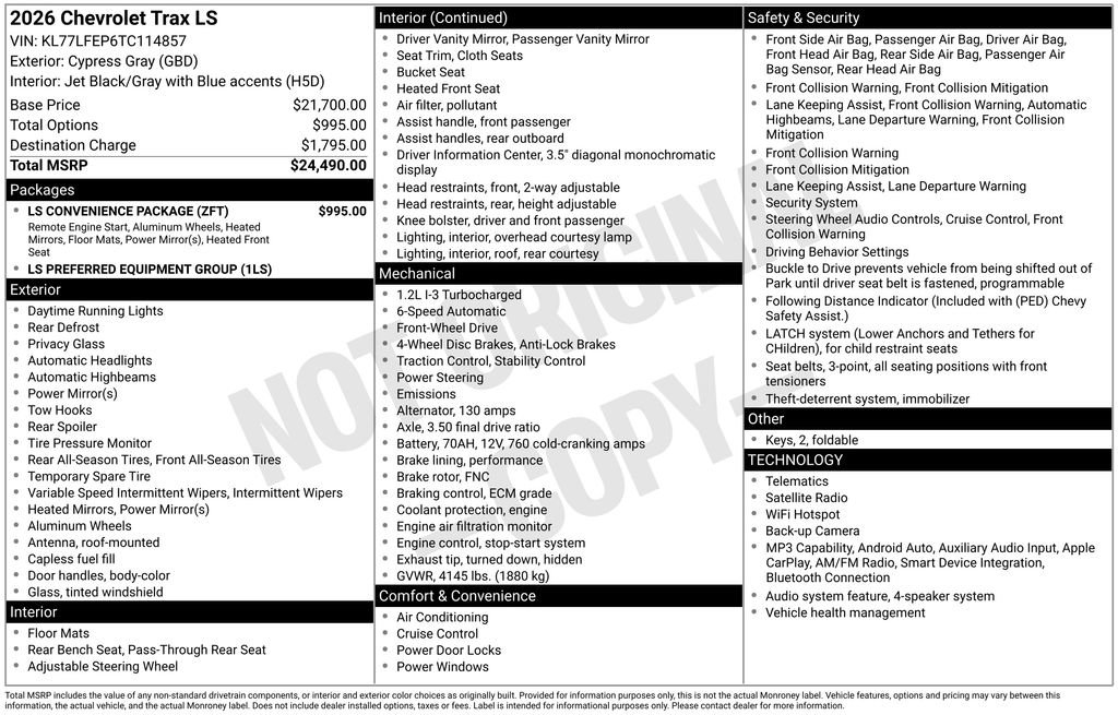 New 2026 Chevrolet Trax LS w/ LS Convenience Package FWD image 17