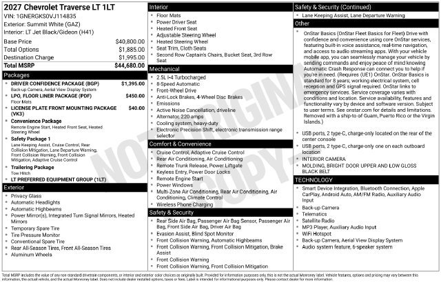New 2027 Chevrolet Traverse LT w/ Driver Confidence Package FWD image 38