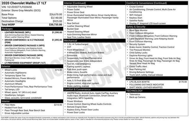 Used 2020 Chevrolet Malibu LT w/ Leather Package image 5