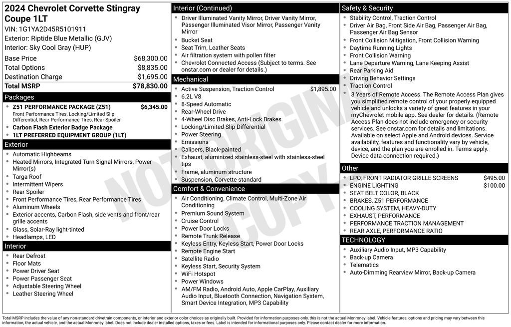 Used 2024 Chevrolet Corvette Stingray Coupe w/ Z51 Performance Package RWD image 3