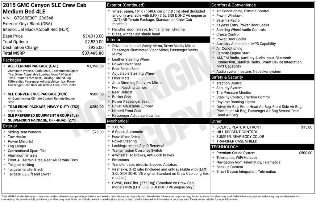 Used 2015 GMC Canyon SLE w/ All-Terrain Package AWD/4WD image 39