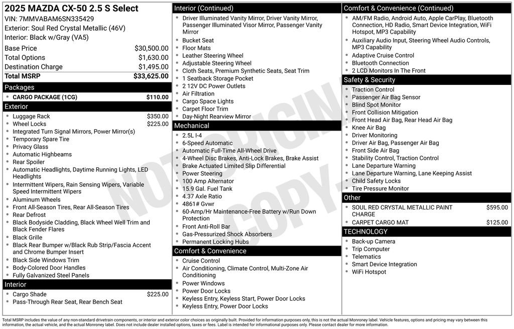 Used 2025 MAZDA CX-50 AWD 2.5 S w/ Cargo Package image 40