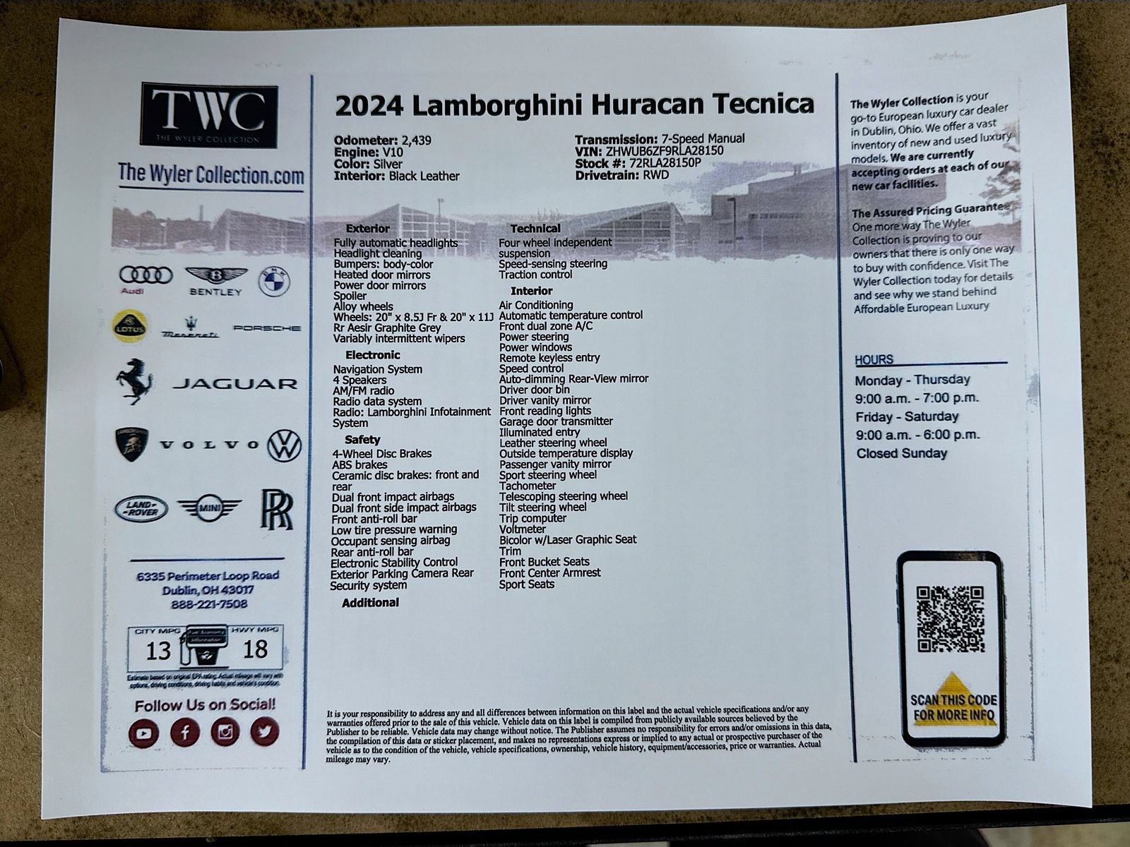 Used 2024 Lamborghini Huracan Tecnica RWD image 70