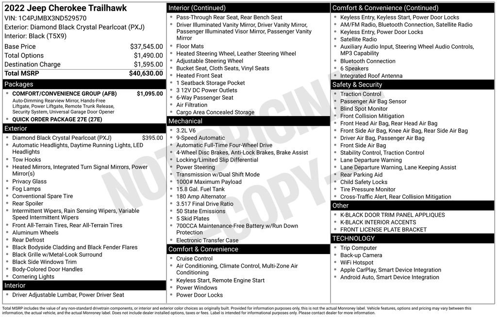 Used 2022 Jeep Cherokee Trailhawk w/ Comfort/Convenience Group image 41