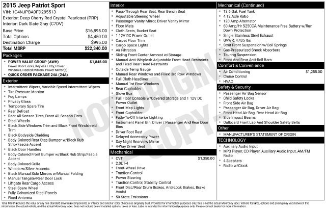 Used 2015 Jeep Patriot Sport w/ Power Value Group FWD image 12