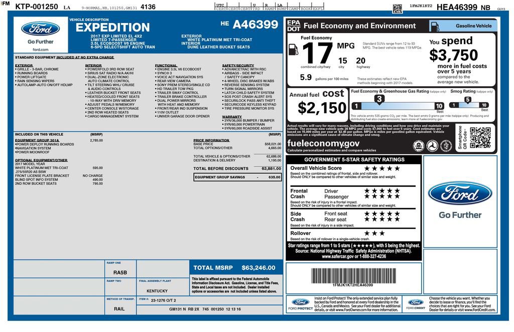 Used 2017 Ford Expedition EL Limited w/ Equipment Group 301A RWD image 2