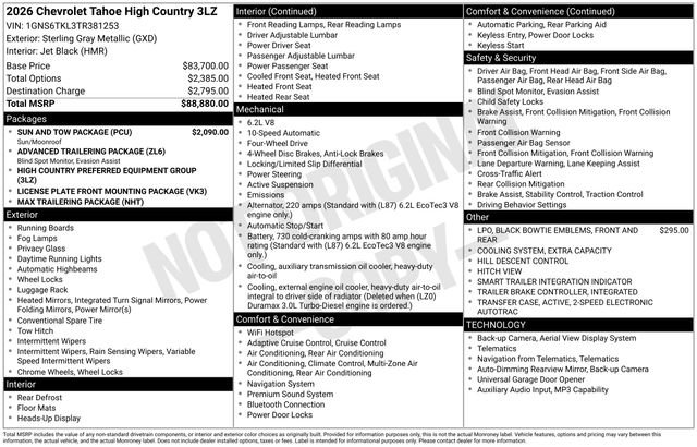New 2026 Chevrolet Tahoe High Country w/ Sun And Tow Package AWD/4WD image 3