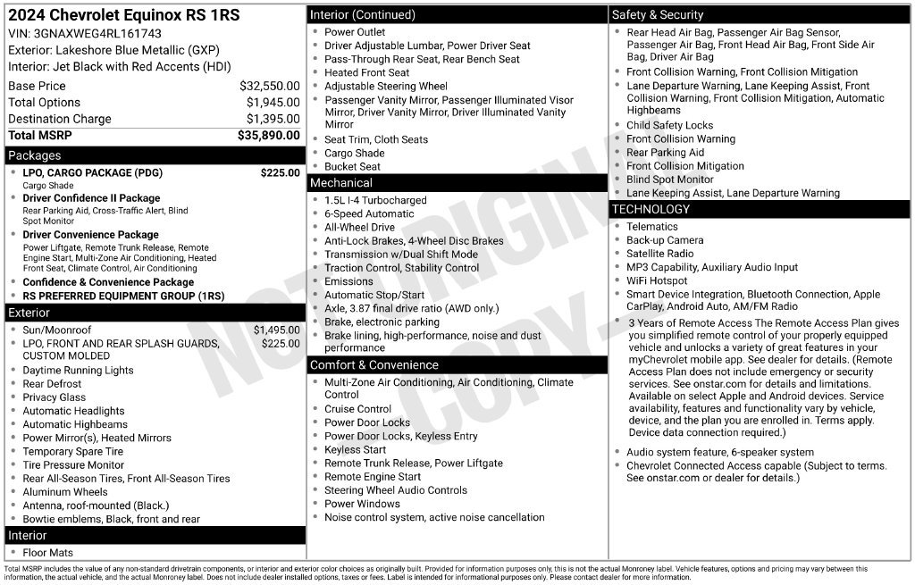 Used 2024 Chevrolet Equinox RS w/ LPO, Cargo Package AWD/4WD image 35