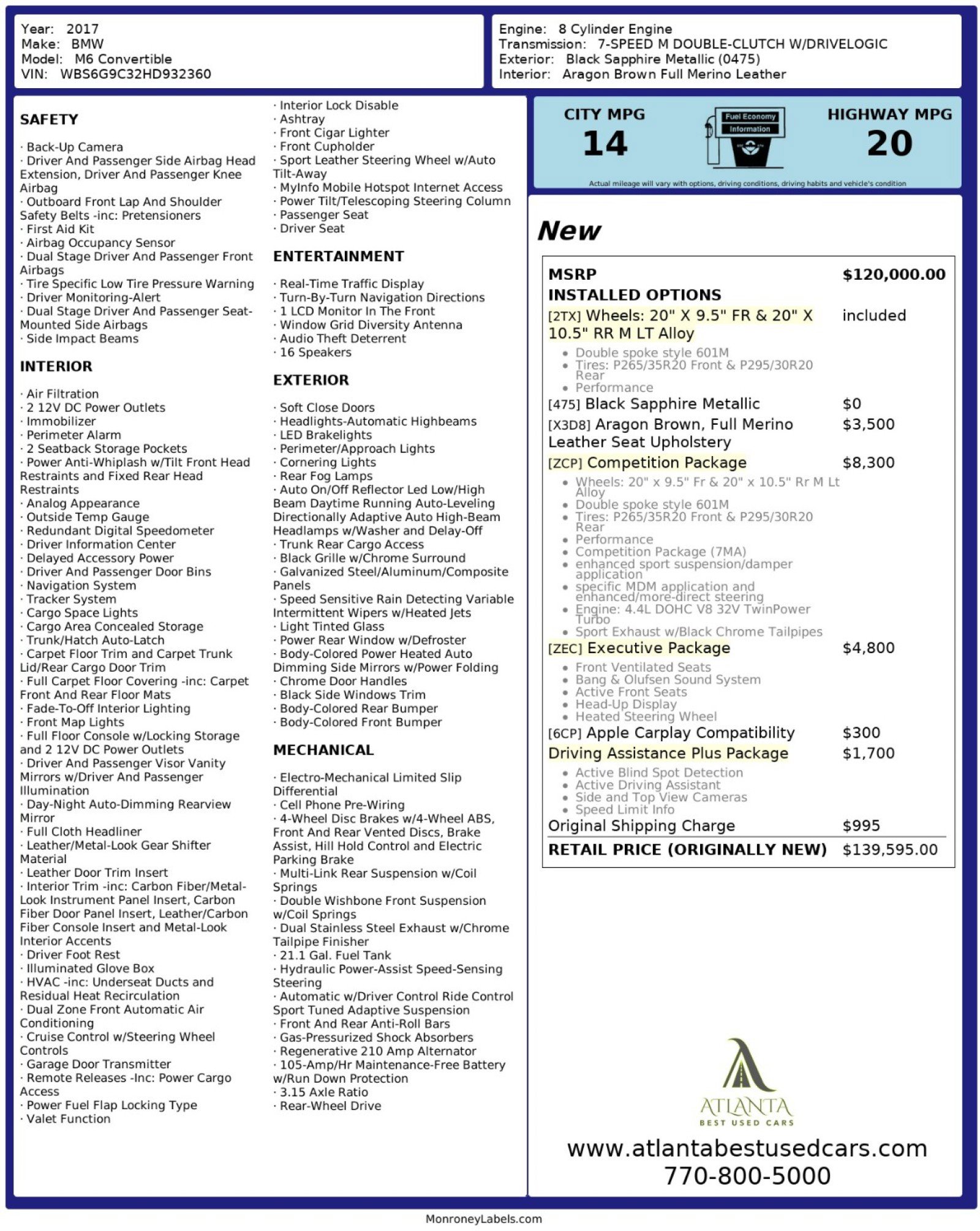 Used 2017 BMW M6 w/ Competition, Executive & Dr image 54