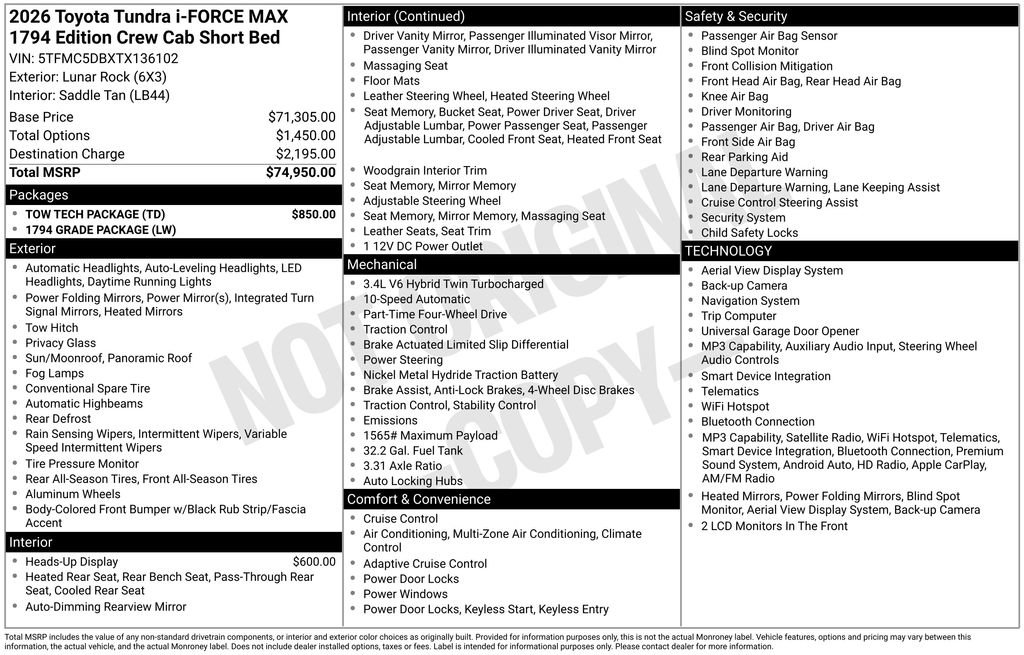 Used 2026 Toyota Tundra 1794 Edition w/ Tow Tech Package AWD/4WD image 33