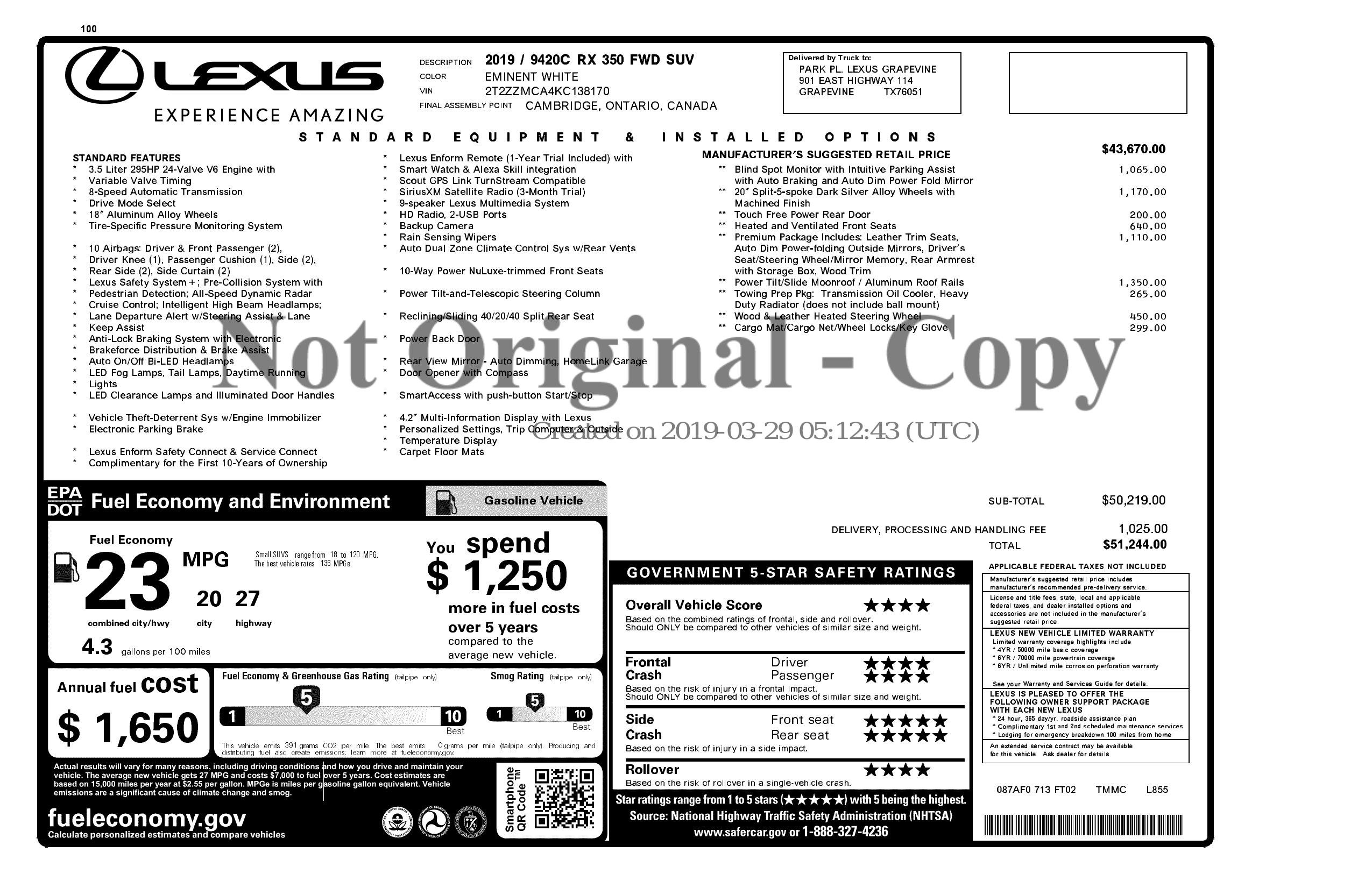 Used 2019 Lexus RX 350 FWD w/ Premium Package image 3