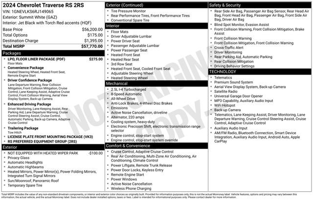Used 2024 Chevrolet Traverse RS w/ LPO, Floor Liner Package AWD/4WD image 4