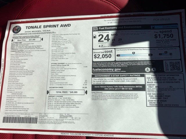 New 2026 Alfa Romeo Tonale w/ Red Premium Package AWD/4WD image 46