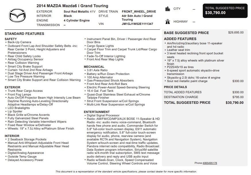 Used 2014 MAZDA MAZDA6 Grand Touring image 28