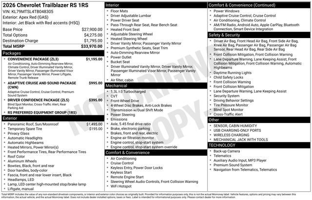 New 2026 Chevrolet TrailBlazer RS w/ Convenience Package FWD image 5