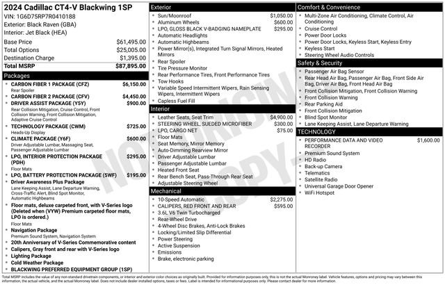 Used 2024 Cadillac CT4 V Blackwing w/ Carbon Fiber 1 Package RWD image 2