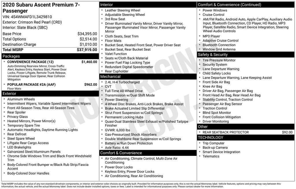 Used 2020 Subaru Ascent Premium w/ Convenience Package image 19