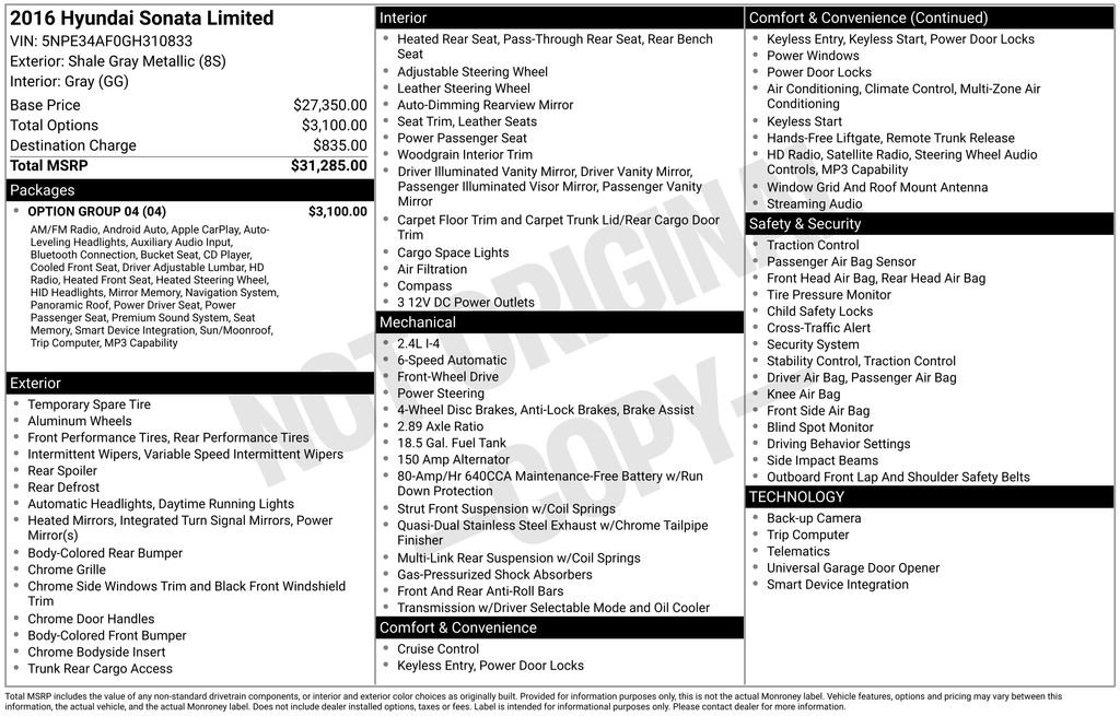 Used 2016 Hyundai Sonata Limited w/ Option Group 04 image 7