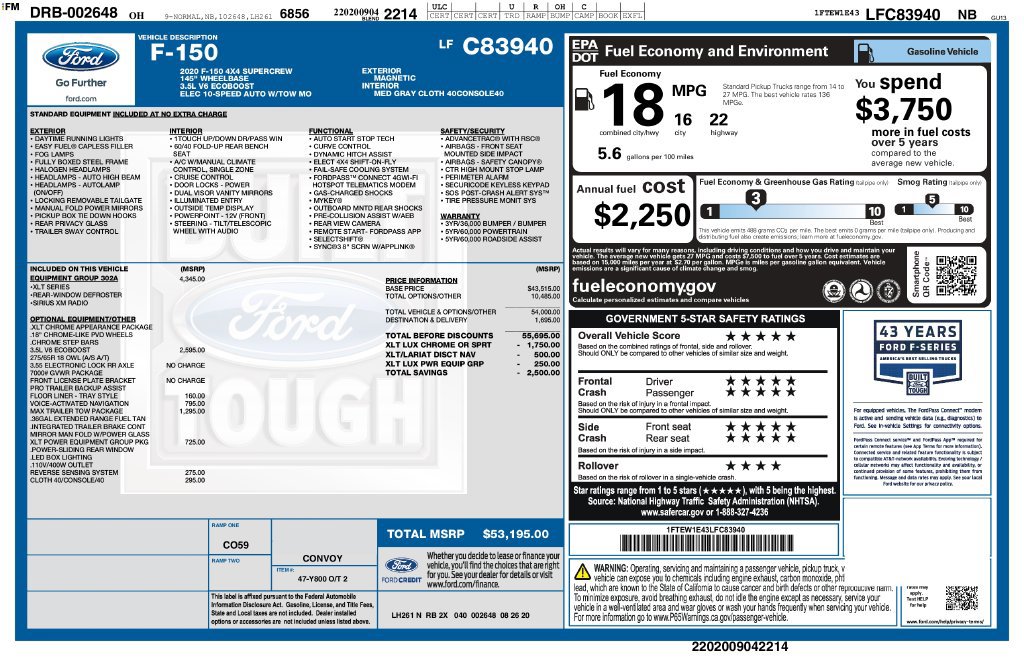 Used 2020 Ford F150 XLT w/ Equipment Group 302A Luxury AWD/4WD image 3