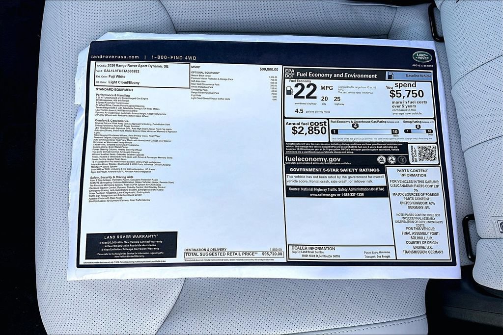 New 2026 Land Rover Range Rover Sport Dynamic SE AWD/4WD image 14