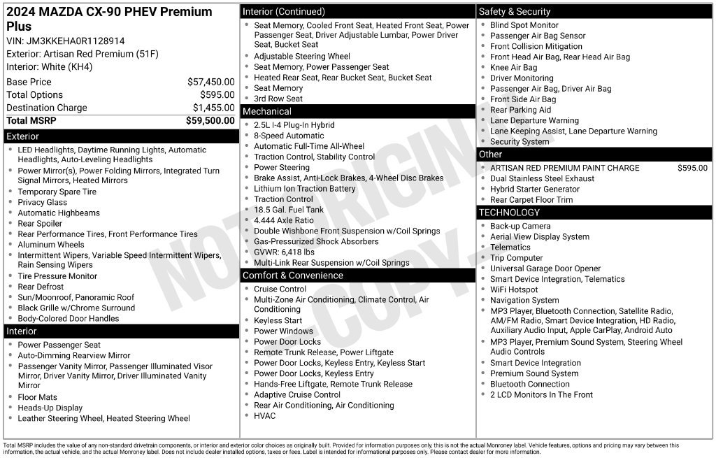Certified 2024 MAZDA CX-90 Plug-In Hybrid w/ Premium Plus AWD/4WD image 52