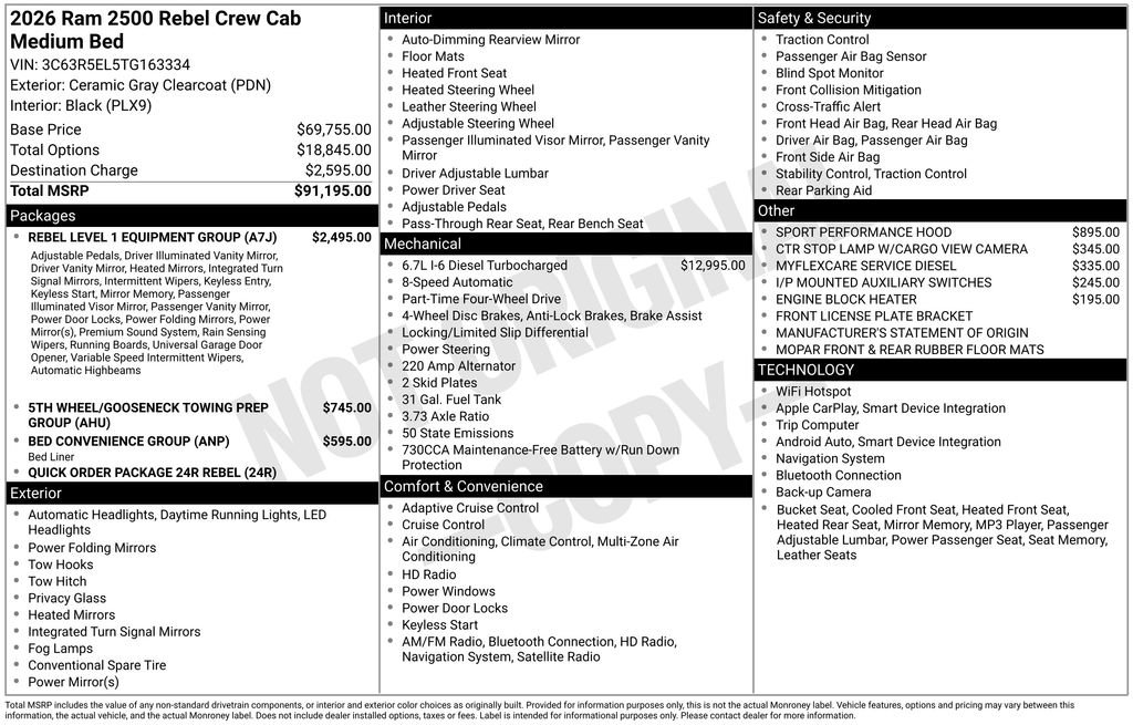 New 2026 RAM 2500 Rebel w/ Rebel Level 1 Equipment Group AWD/4WD image 13