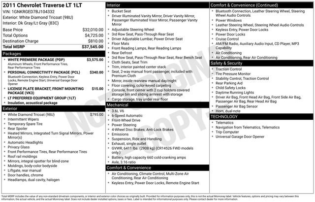 Used 2011 Chevrolet Traverse LT w/ White Premiere Package FWD image 34