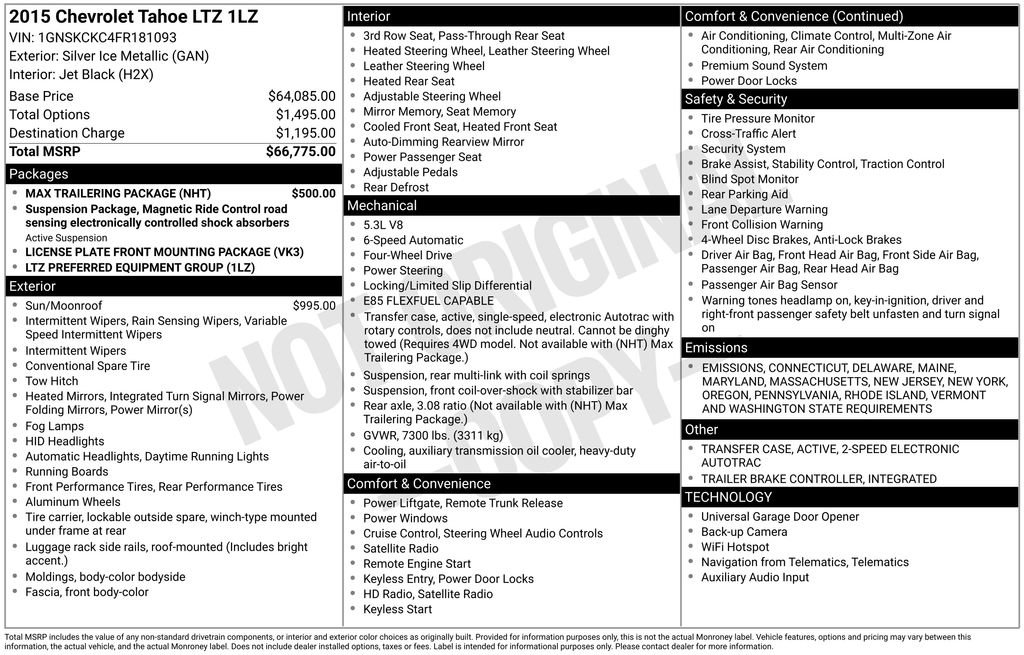 Used 2015 Chevrolet Tahoe LTZ w/ Max Trailering Package image 40