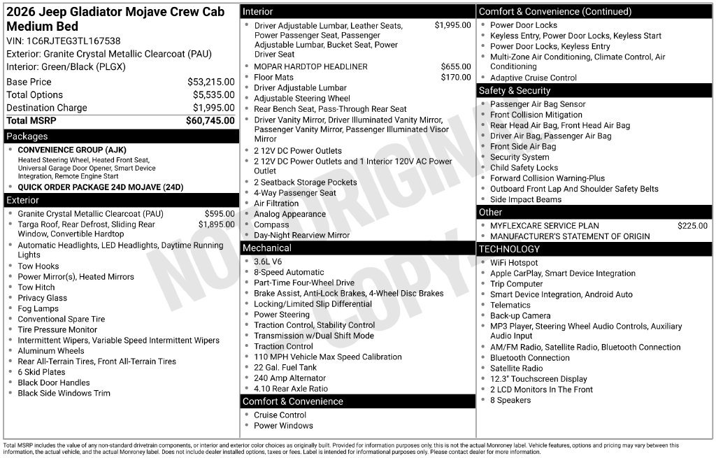 New 2026 Jeep Gladiator Mojave AWD/4WD image 7