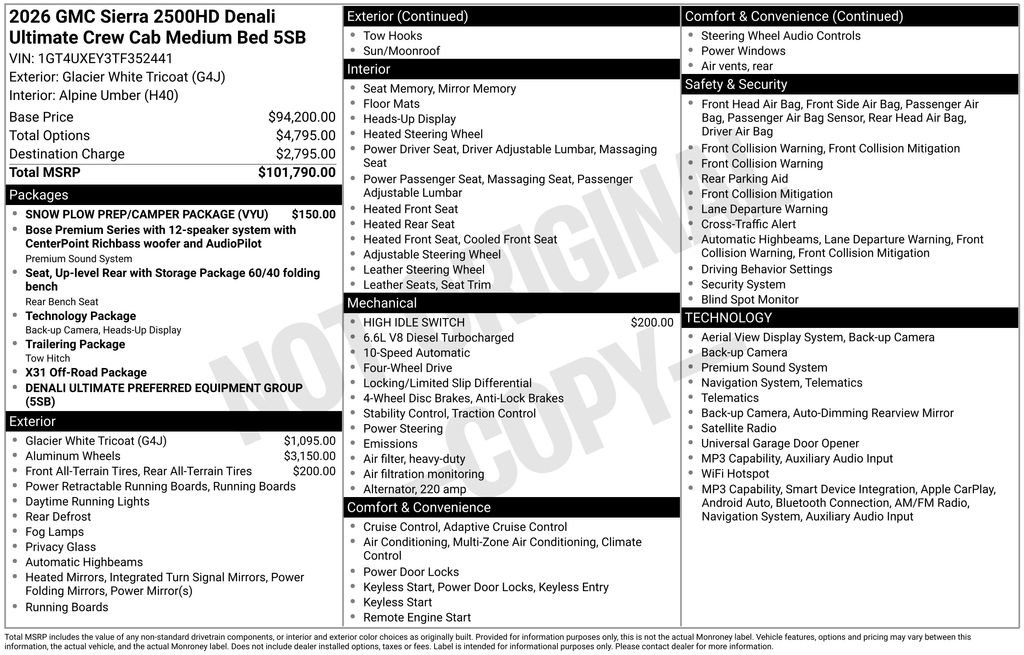 New 2026 GMC Sierra 2500 Denali Ultimate w/ Snow Plow Prep/Camper Package AWD/4WD image 2