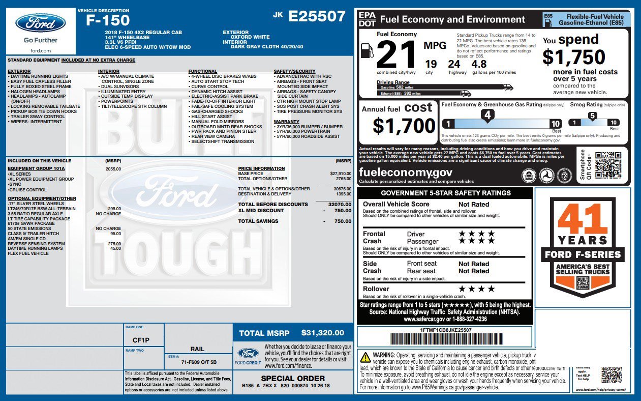 Used 2018 Ford F150 XL w/ Equipment Group 101A Mid RWD image 8