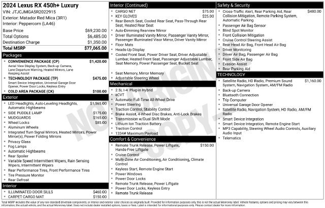 Certified 2024 Lexus RX 450h AWD w/ Convenience Package image 37