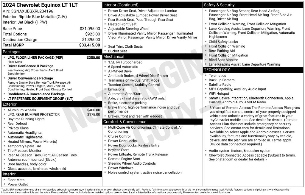 Used 2024 Chevrolet Equinox LT w/ LPO, Floor Liner Package AWD/4WD image 10