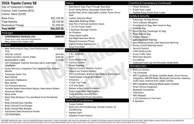 New 2026 Toyota Camry SE w/ Convenience Package FWD image 15