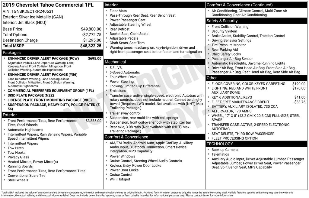 Used 2019 Chevrolet Tahoe 4WD w/ Enhanced Driver Alert Package image 15