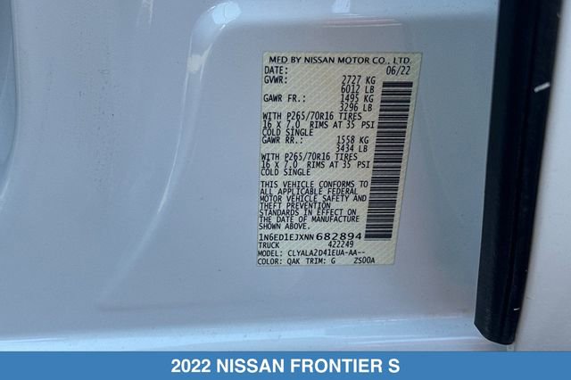 Used 2022 Nissan Frontier S w/ Technology Package RWD image 28