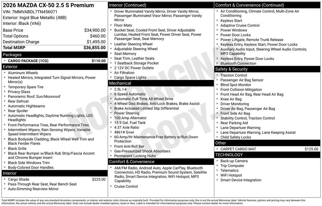 New 2026 MAZDA CX-50 AWD 2.5 S w/ Cargo Package image 34